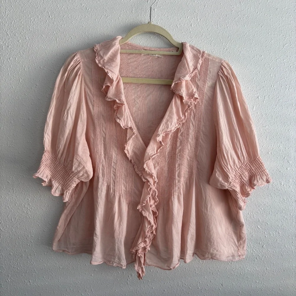 Doen Henri Pink Ruffle Blouse - Size Large - Picture 3 of 9